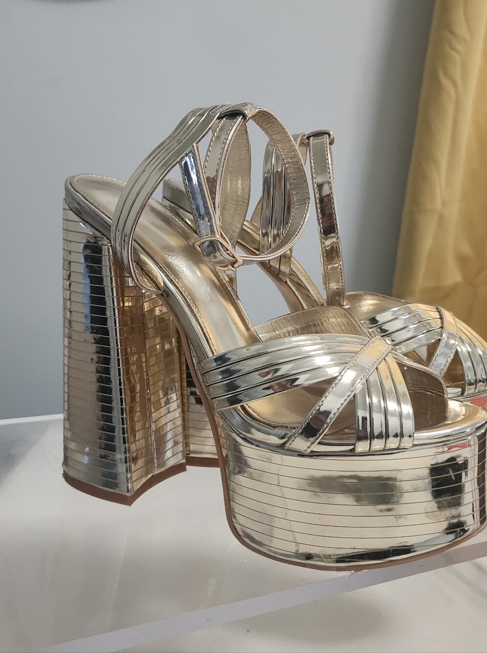 Metallic Gold Platform Block Heel Sandals - Women
